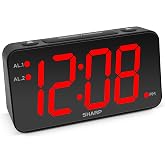 Sharp Digital Alarm Clock, 3" Jumbo Red LED, Dual Alarm, Battery Backup | 3 volume levels, 4-step dimmer, 9-minute snooze, easy setup, adults, seniors, elderly, kids, heavy sleepers, bedroom, office