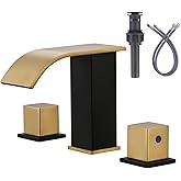 Waterfall Bathroom Faucet Black and Gold: ARCORA Bathroom Faucet 3 Hole, 8 Inch Widespread Bathroom Faucet with Pop Up Drain and Hose