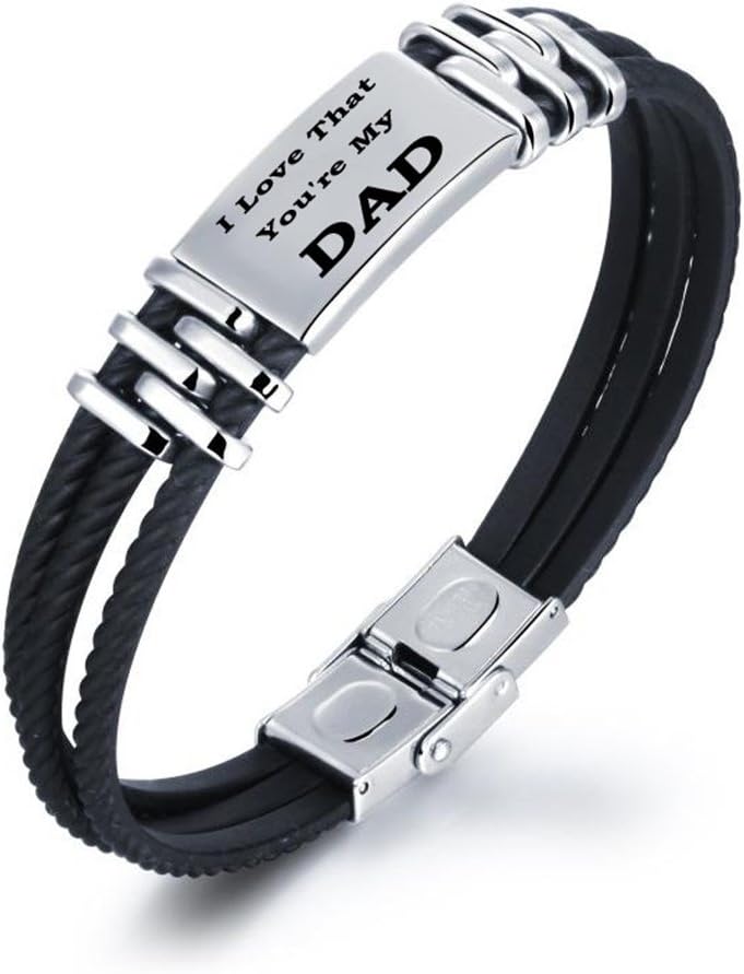 GkmamrgI Love That You're My Dad Engraved Men Bracelet Braided Black Silicone Stainless Steel Bangle with Gift Box for Father Gift