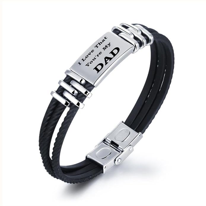 Vatertagsgeschenk Herren Armband mit Gravur I Love That You're My DAD Silikon schwarz Edelstahl geflochten Armreif mit Gesche
