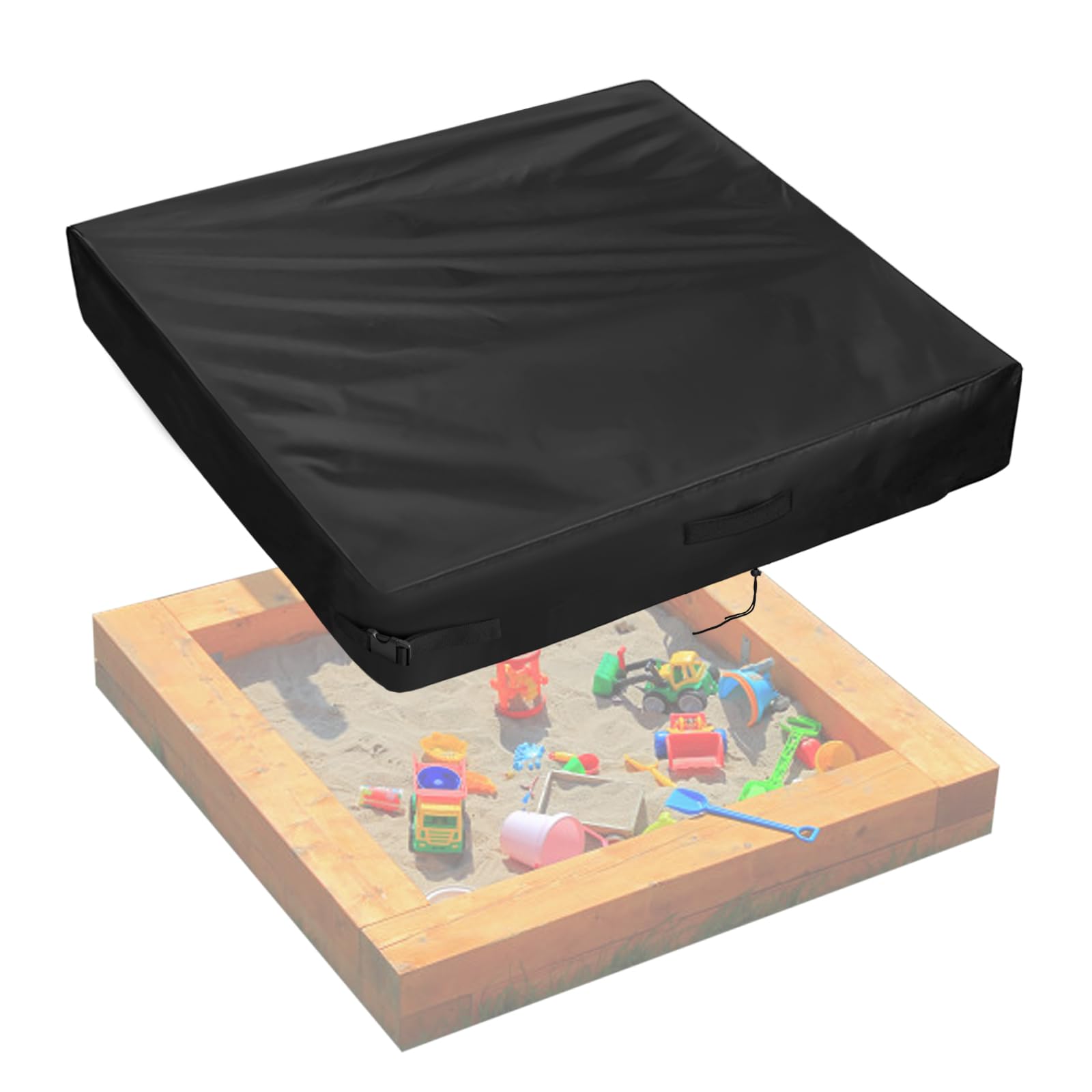 Photo 1 of Safipotts Sandbox Cover, Heavy Duty Waterproof Sand Box Cover, Suitable Use as Kids' Outdoor Square Sandbox Lid (Black, 60" X 60" X 7.8"), Only Cover