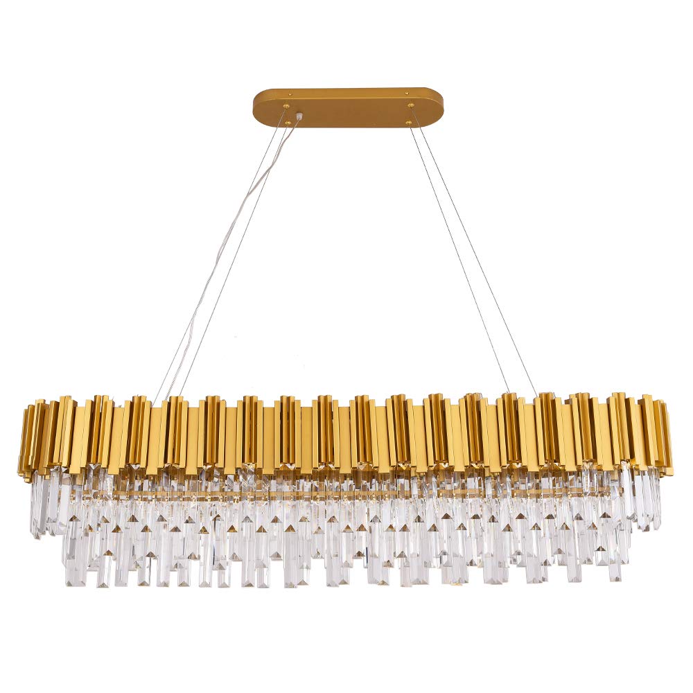 MEELIGHTING W51" Luxury Modern Crystal Linear Chandelier Lights Pendant Ceiling Light Oval Raindrop Contemporary Chandeliers Lighting Fixture for Kitchen Island Dining Living Room Bedroom Gold