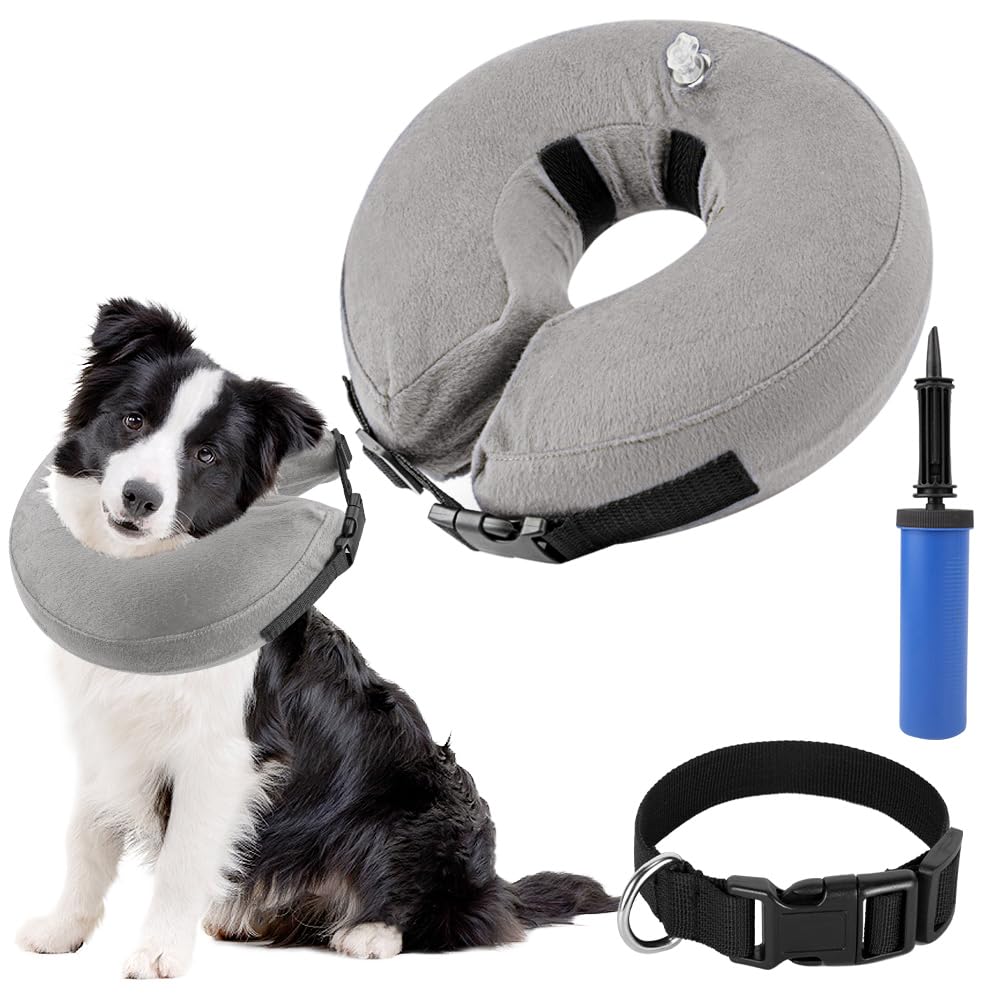 SlowTon Inflatable Dog Recovery Collars Cones, Soft Comfy Quick Release Donut Collar for After Surgery, Prevent Dogs from Touching Stitches Biting Licking Wound, Does Not Block Vision