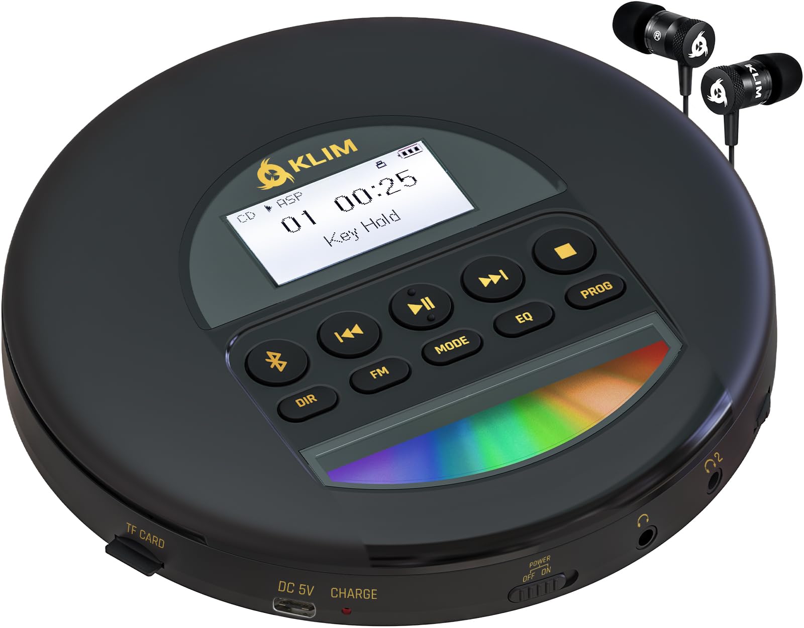 KLIM Nomad - New - Portable CD Player Walkman with Long-Lasting Battery - with Headphones - Radio FM - Compatible MP3 CD Player Portable - TF Card Radio FM Bluetooth - Ideal for Cars - Gold