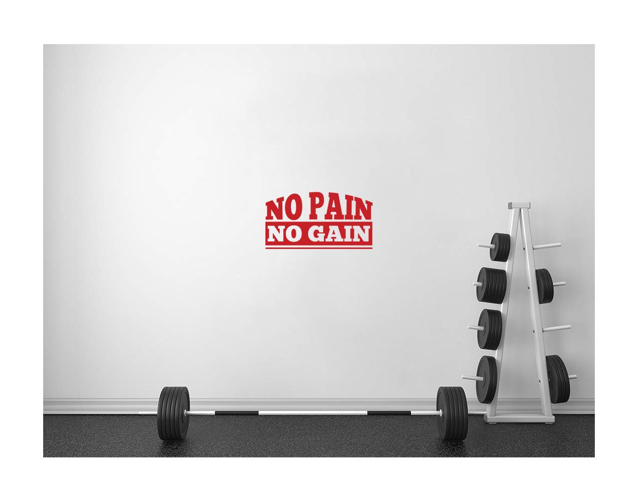 StickerDeen | No Pain No Gain Fitness Weights Exercise Muscle Motivational Sports Club Gym Style Shape Decoration Removable Wall Art Vinyl Decal Stickers Gift | (Large) (Red)