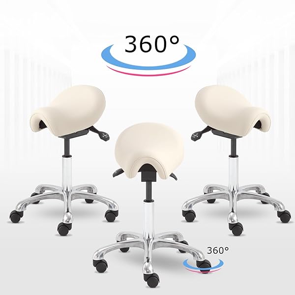 EOGNYZIE ERGONOMIC SADDLE STOOL – ADJUSTABLE HEIGHT & TILT SADDLE STOOL CHAIR FOR SALON, SPA, LASH TECH, TATTOO ARTIST & DRAFTING, BEIGE