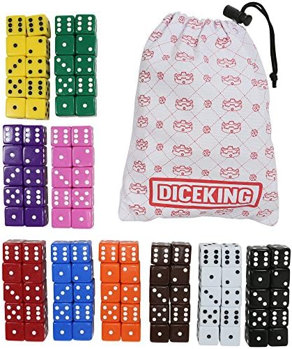 10x10 Gaming Dice Bulk Set - 100 Colored D6 Dice To Play Tenzi, Farkle, Yathzee, Liar's Dice, Qwixx, Bunco &amp; Casino- 19mm Square Edges - VALUE PACK- FREE Drawstring Bag