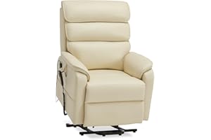 Irene House 9188 Lift Chair Recliners Lay Flat Sleeping Dual Motor Power for Elderly Infinite Position Electric Recliner with Heat Massage,Medium (Cream Top Faux Leather)