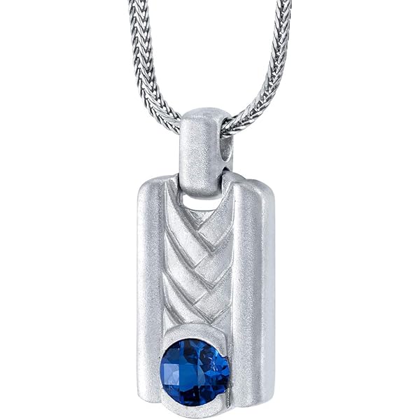 PEORA Created Blue Sapphire Amulet Tag Pendant Necklace for