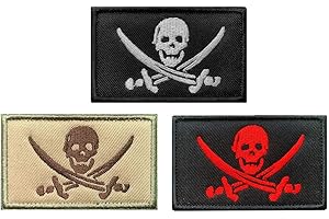 Antrix 3 Pcs Black Red Brown Pirate Flag Patch Jolly Roger Captain Jack Tactical Military Emblem Badge Hook & Loop Patch for 
