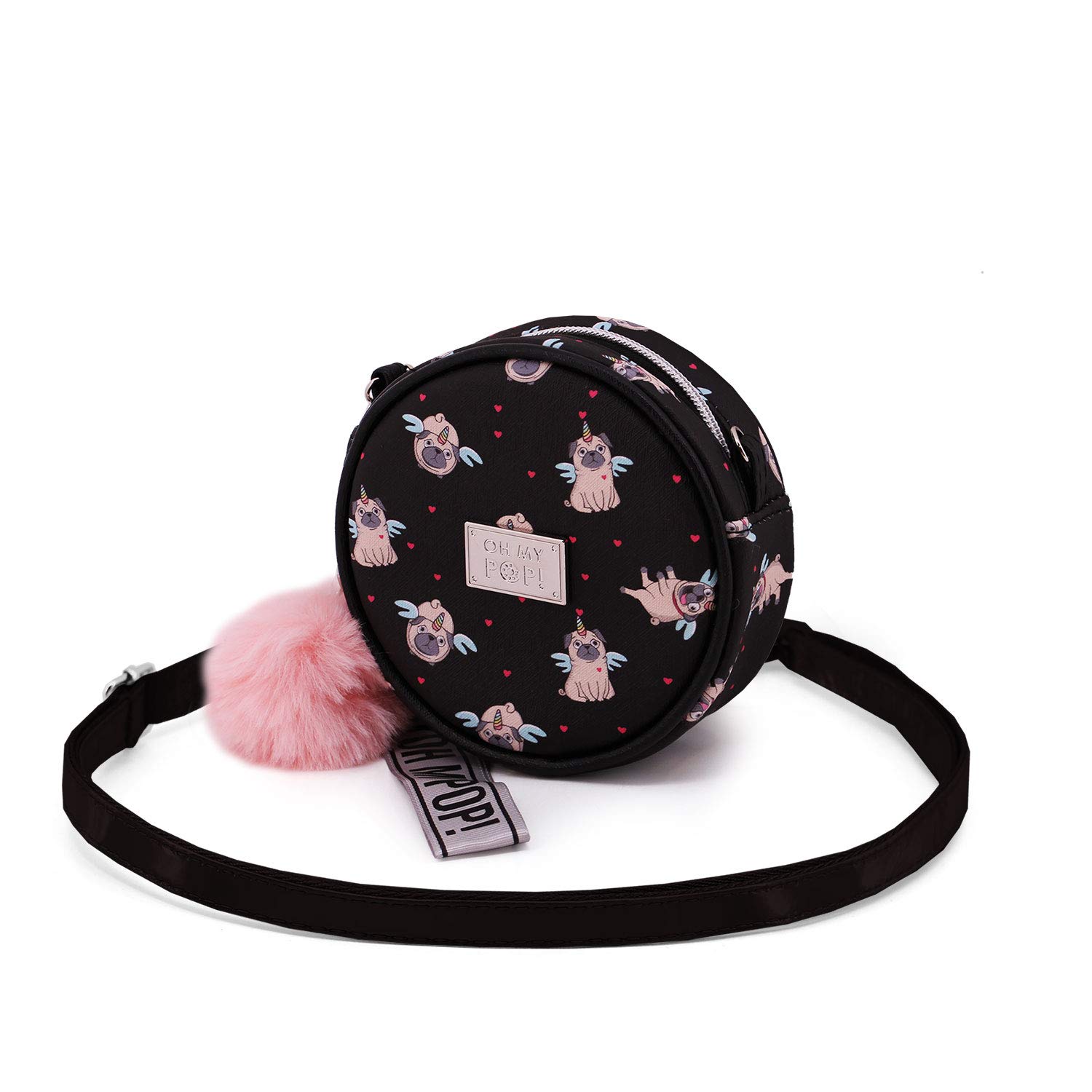 Oh My Pop! Pug-Small Round Shoulder Bag, Black, 12.5 x 12.5 cm