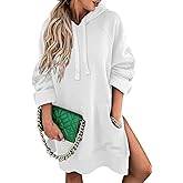 SHEWIN Women's Oversized Casual Pullover Long Sleeve Split Hem Drawstring Hoodies Dress With Kangaroo Pocket