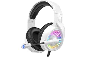 ZIUMIER Z20 White Gaming Headset for PC PS4 PS5 Xbox One Xbox Series S/X, Wired Over-Ear Headphone with Noise Canceling Microphone, RGB LED Light, Bass Surround Sound