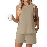 Lepunuo 2 Piece Short Sets for Women Summer Tank Top Matching Shorts Workout Lounge Set Vacation Tracksuit