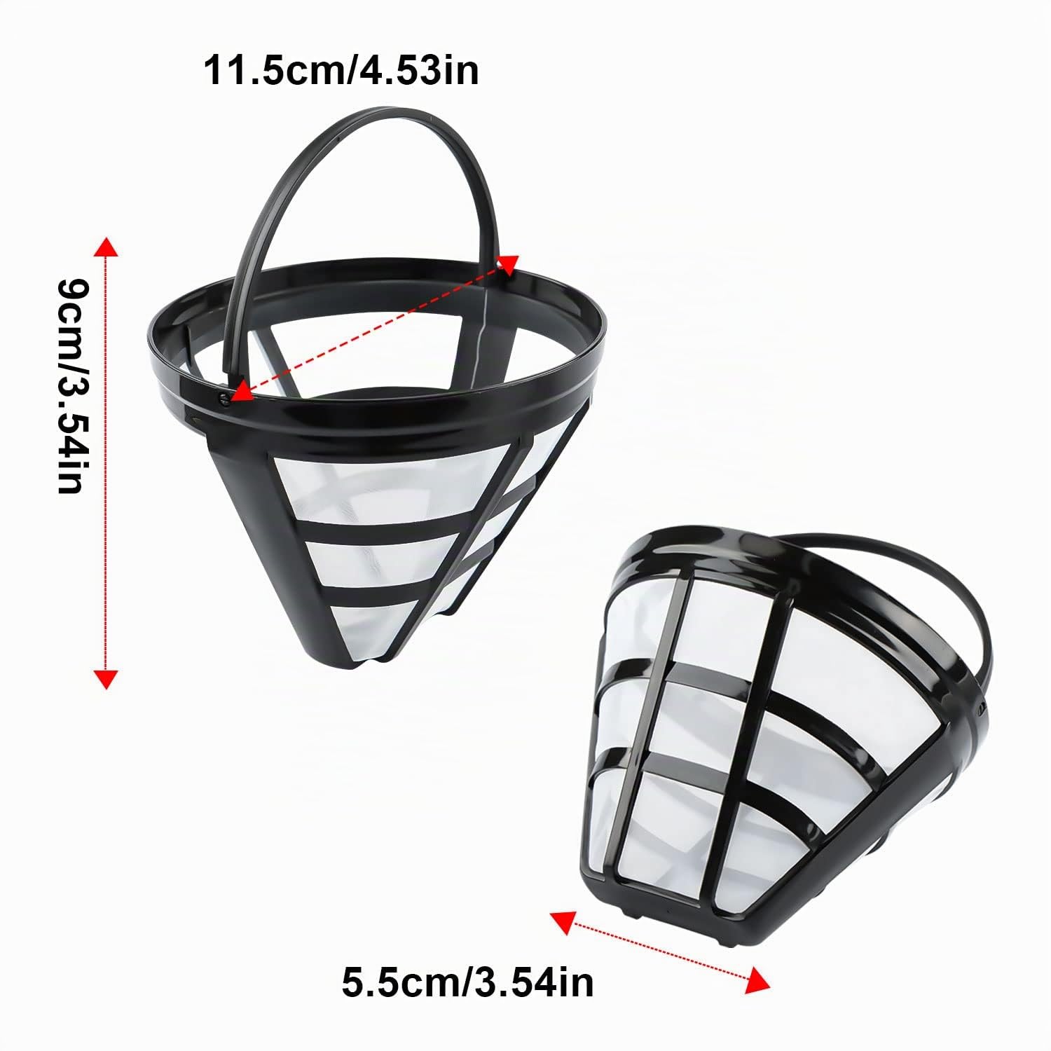 2 Permanenter Kaffeefilter, Wiederverwendbar Plastik Dauerkaffeefilter mit Griff Waschbar Coffee Filter Kaffee Filter Mesh Korb Für Meisten Kaffeemaschinen 2