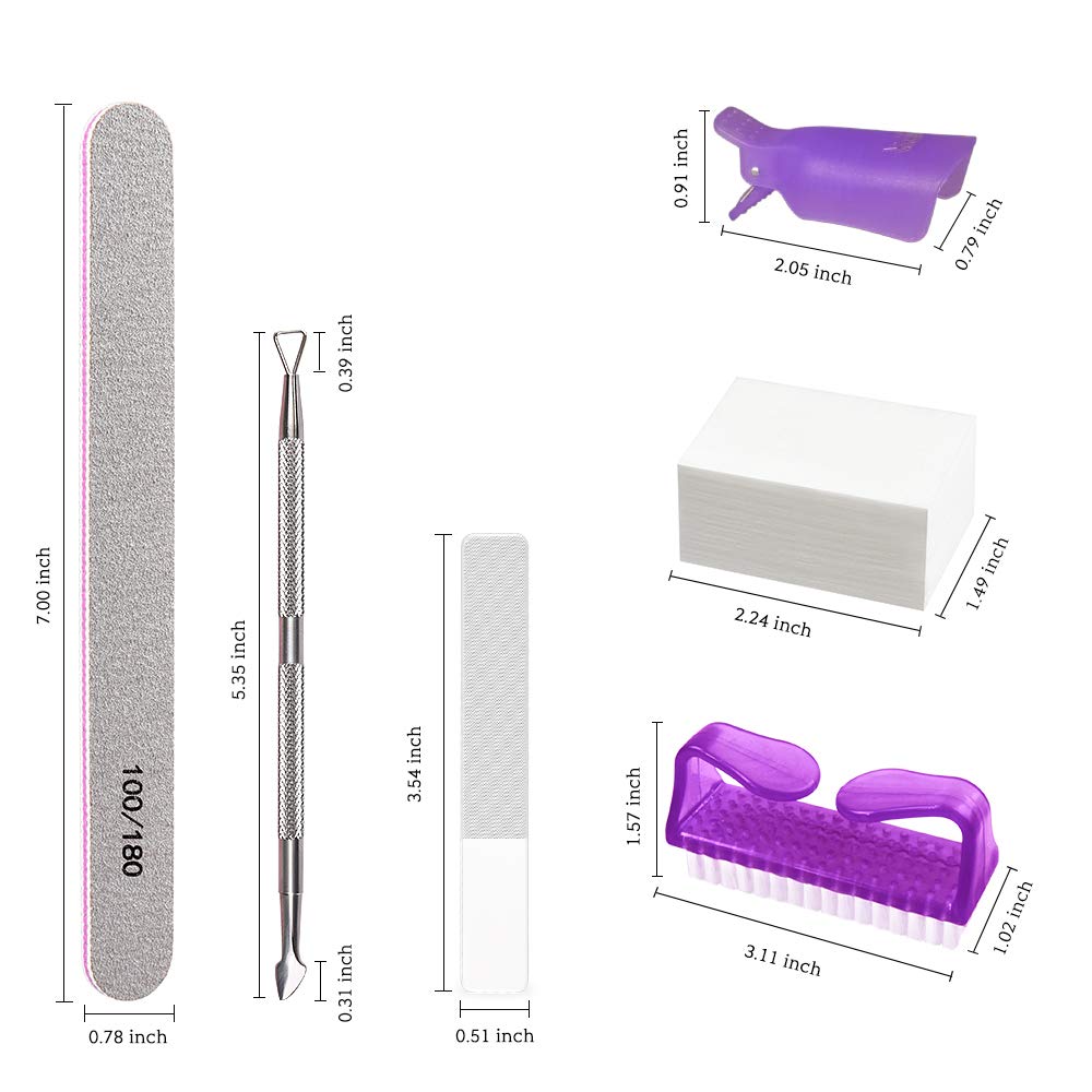 Gel Nail Polish Remover Kit, MORGLES 10pcs Nail Polish Remover Clips Cap 300pcs Nail Wipe Cotton Pads Nano Glass Nail File Cuticle Pusher Nail File Grit 100/180 and Brushes-Purple : Beauty