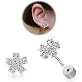 Hypoallergenic 14k Gold Plated Snake Flat Back Earrings for Women-316L Stainless Steel Push-in Design Tiny Stud Earrings Can Be Used for Cartilage/Tragus/Helix Multiple Piercing Jewelry