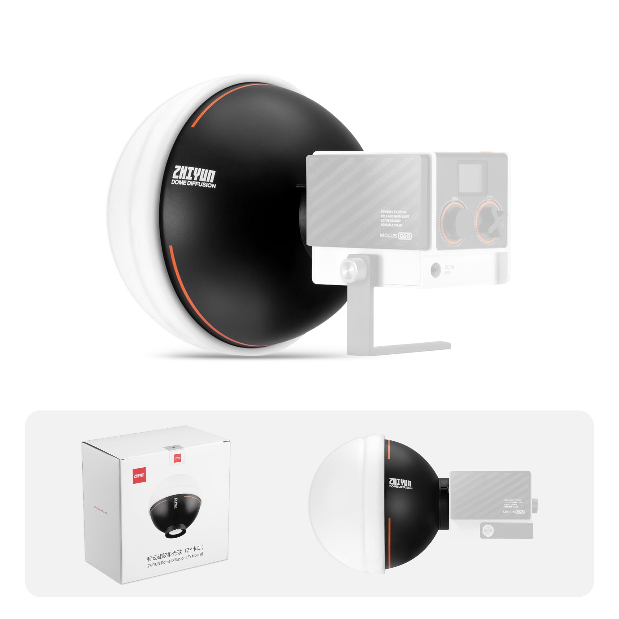 ZHIYUN Diffusion Dome ZY Mount [Official] for Molus X60/ G60/ X100, Cinepeer CX100 Video Light