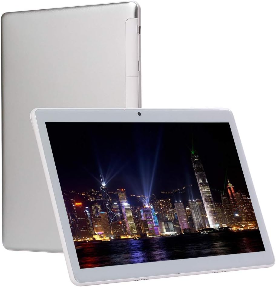 10 Inch Android Unlocked 4G Cell Phone Tablet 4GB RAM 64GB ROM up to 64GB Storage, Octa Core,Dual Sim Card Slots, Dual Camera 5+8MP, Wifi GPS Game, Google Play, HD IPS Screen (Silver)
