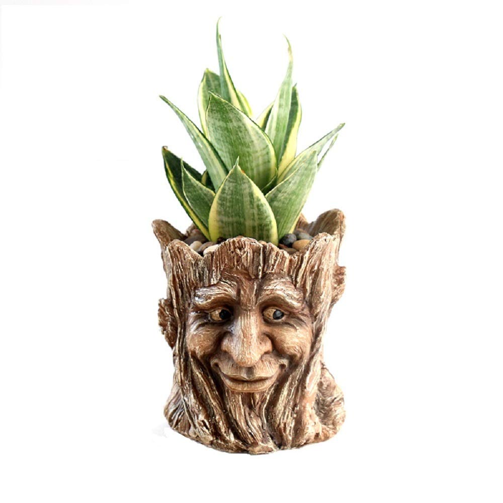 Youfui Indoor Plant Pots Resin Tree Man Planter Pen Holder with Drainage Hole Large Opening for 5.5 inches Plants