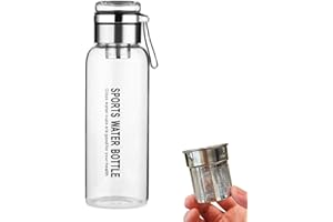 Glass Water Bottles, 1200ml Heat/Cold-Resistant Tea Bottle with Infuser, Portable Transparent Glass Cup with Leakproof Lid an
