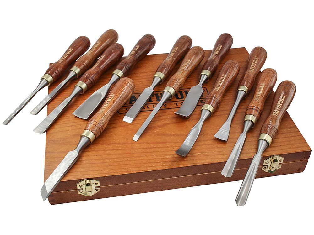 Faithfull Wood Carving Chisel Set of 12 in Presentation Case, ‎Walnut color