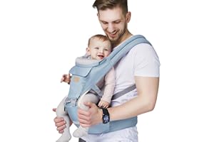 FRUITEAM 6-in-1 Baby Carrier with Waist Stool/Hip Seat for Breastfeeding, One Size Fits All - Adapt to Newborn, Infant & Toddler (Blue)