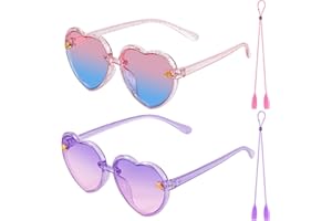 obmwang 2 PCS Kids Heart Shaped Sunglasses Cute Bee Glasses with Strap for Girls Boys Age 3-10 UV400 Protection Outdoor Beach