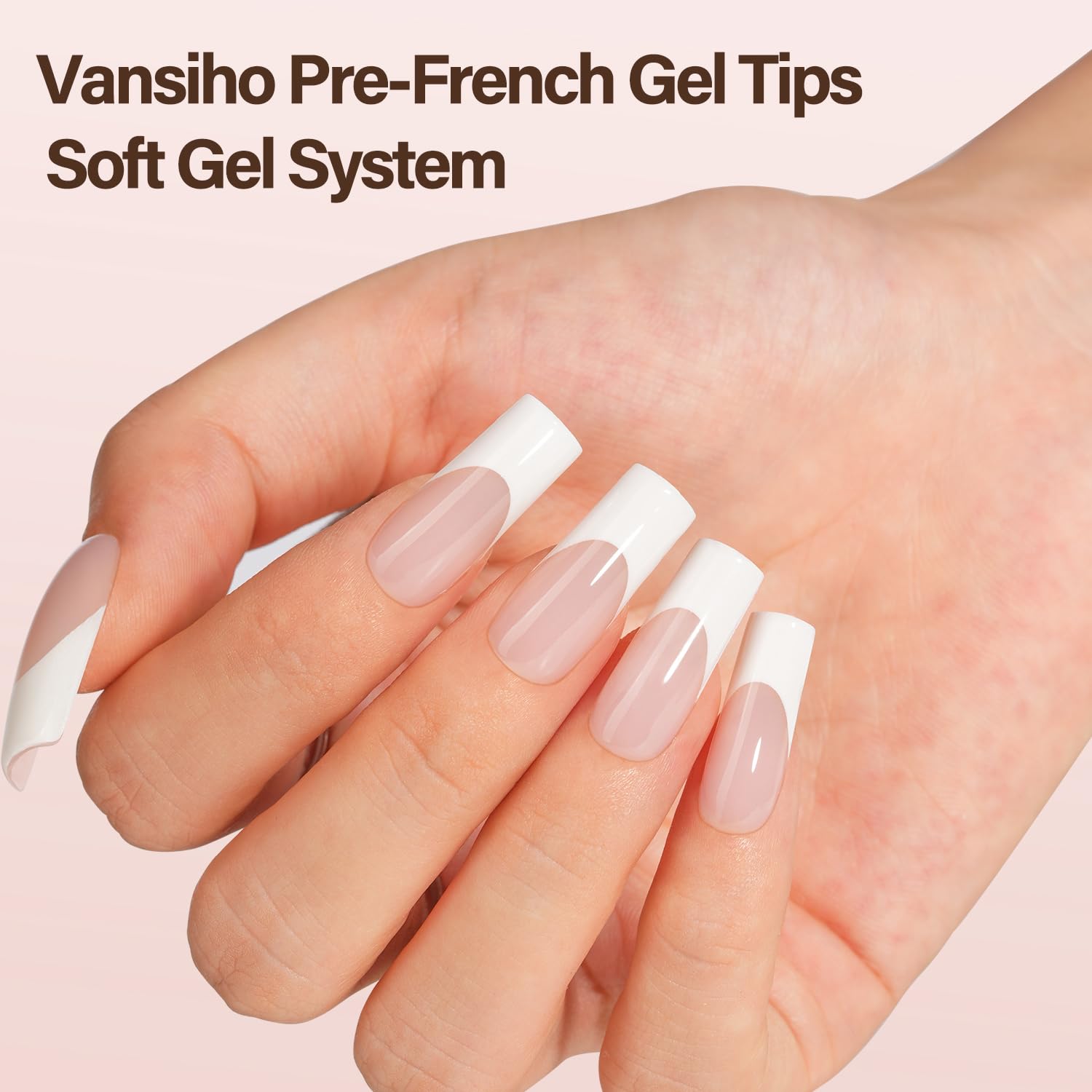 Vansiho French Gel Nail Tips, 150Pcs Long Square Gel Nail Tips, French Tips Press on Nails, French Square No Need to File 3 in 1 Pre-French Gel Tips, Fake Nails for Nail Art DIY 15 Sizes - Image 2