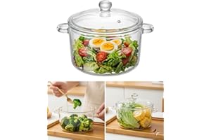 UKCOCO Borosilicate Glass Soup Pot with Lid Heat Resistant Transparent Cooking Pot for Stovetop Multi-Use Instant Noodle and 