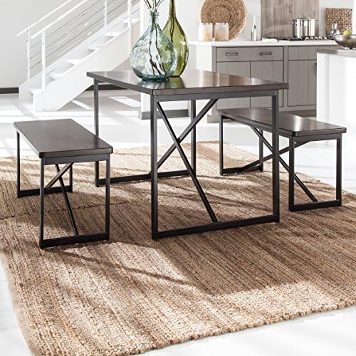 Jorden 3 Piece Dining Set (Includes table and 2 benches) Made of Metal and Manmade Wood in Dark Brown Finish Table, 30'' H x 30'' W x 48'' L Bench, 18'' H x 39'' W x 14'' D