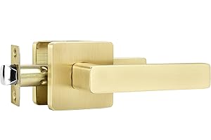 Leydebong 1 Pack Passage Door Handles, Satin Brass Door Knobs Interior, Hallway Closet Door Levers Keyless Gold Door Handle, Heavy Duty Reversible for Left or Right Handles