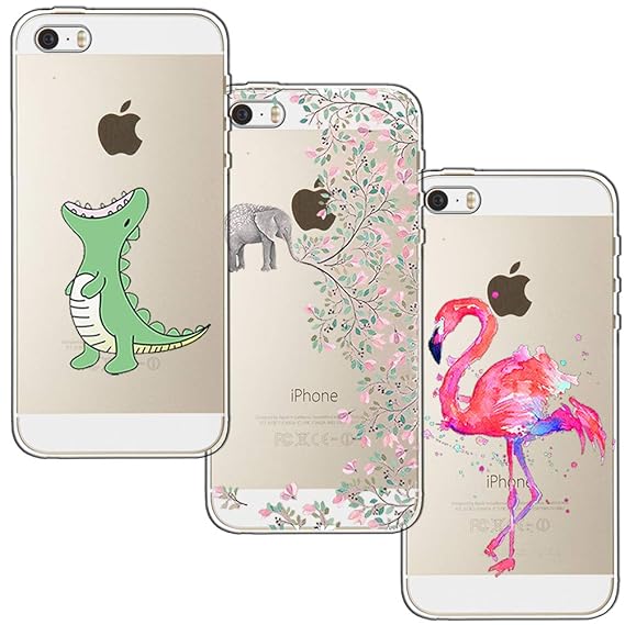 [3 Stück] iPhone 5 Hülle, iPhone 5S Hülle, iPhone SE Hülle, Blossom01 Cute Funny Kreative Cartoon Transparent Silikon Bumper 