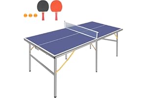 Dithoko 6ft Mid-Size Table Tennis Table Foldable & Portable Ping Pong Table Set for Indoor & Outdoor Games with Net, 2 Table Tennis Paddles and 3 Balls