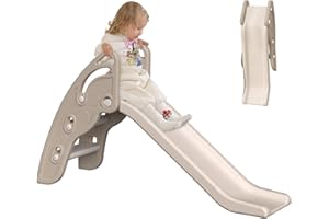 GUMISEAO Toddler Slide Indoor Outdoor Folding Slip and Slide for Kids Age 1-3 Easy Set Up for Kids Slide Toddler Playground Toddler Extra Long Slipping Slide Outdoor Toys for Toddlers (Brown)