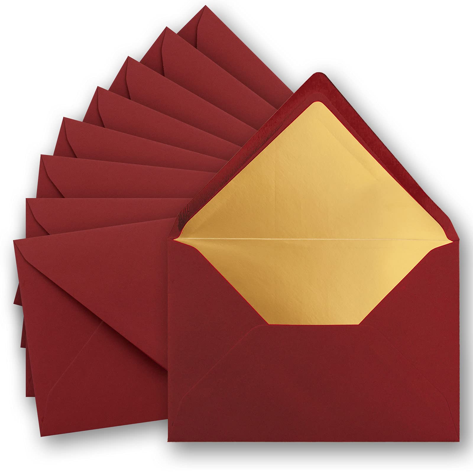 10 x metallic gold lined envelopes DIN C5, dark red, 156 x 220 mm, wet seal with pointed flap - FarbenFroh by Gustav Neuser.