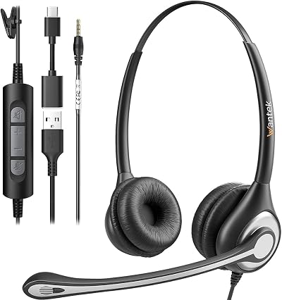 Wantek USB Headset with Microphone for Laptop PC Zoom Teams Noise Canceling