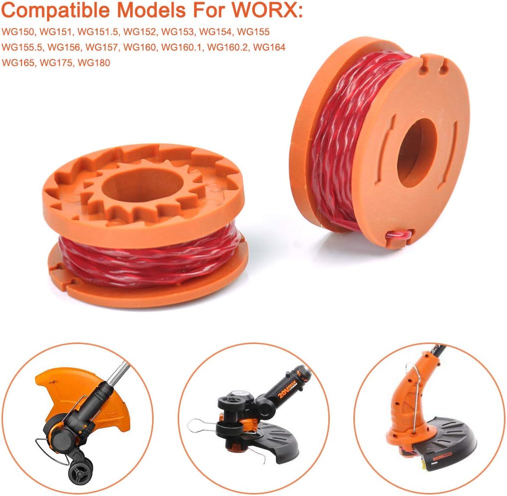SEISSO String Trimmer Replacement Line Spool, 10ft 0.065'' Grass Trimmer Line with Trimmer Cap Cover, Weed Eater Autofeed Spool for Worx WG150-WG157 WG160 WG160.1 WG160.2 WG164 WG165 WG175 WG180 etc. : Garden & Outdoor