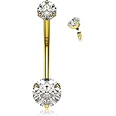 Internally Threaded Belly Button Ring G23 Implant Grade Titanium with Grade AAAAA Cubic Zirconia - 14g Belly Ring Piercing Jewelry Internal Thread - Bellybutton Rings 14 Gauge Navel Jewelry For Women