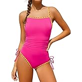 Cuddomper Girls Swimsuit One Piece Bathing Suit Color Contrast Trim Adjustable Strap Drawstring Swimwear for Teens Size 9-16