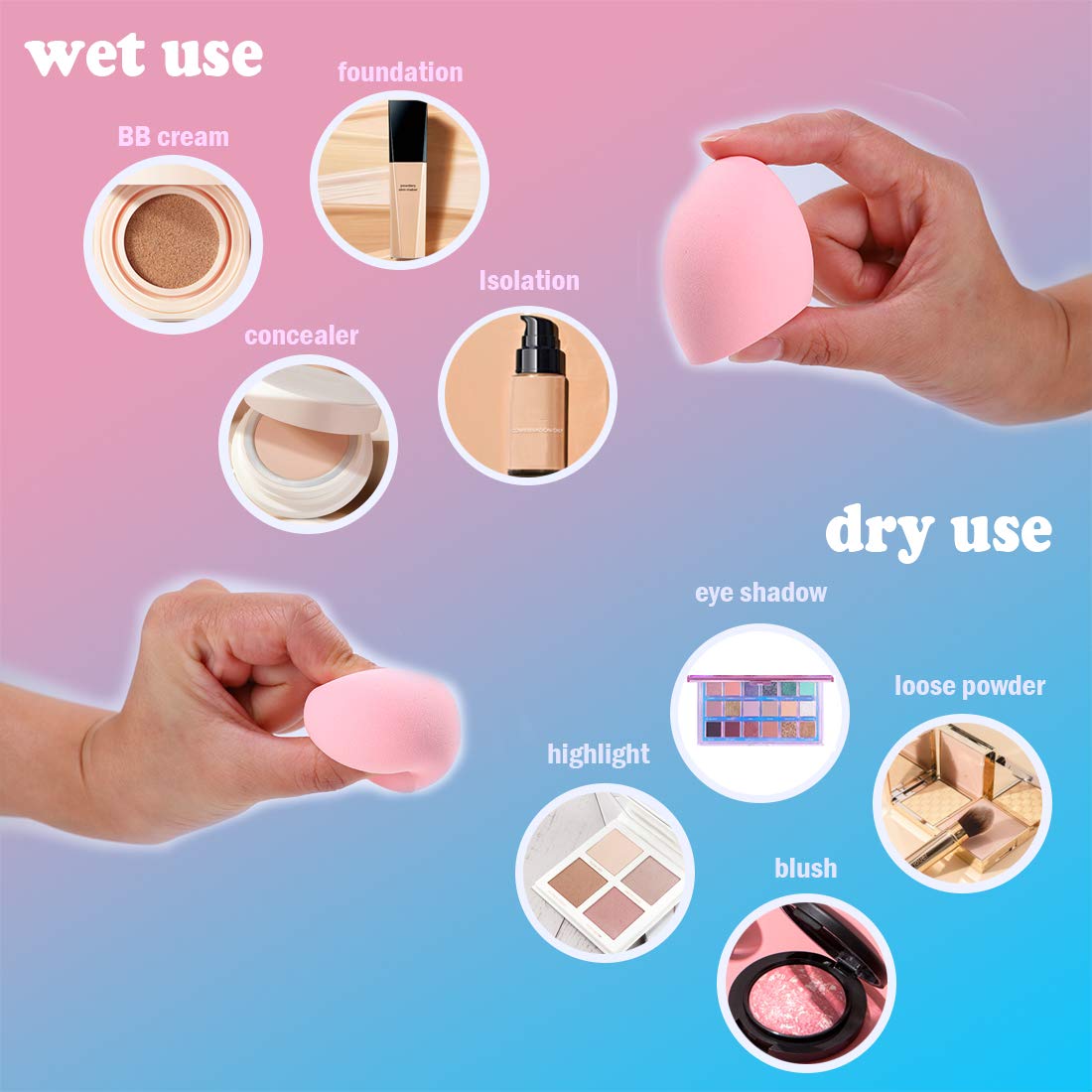 Makeup Sponge Set 4 Pack Makeup Blenders Foundation Blending Sponges 3 Shapes Beauty Make Up Blender Cosmetic Tools for Powders, BB Cream, Liquid and Sunscreen (Pink) : Beauty