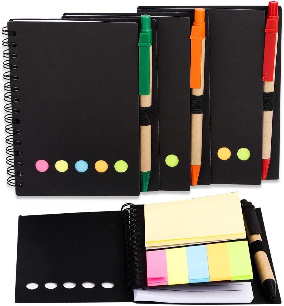 Spiral Notebook 4 Pack Kraft Paper Cover Steno Pocket Journal with Pen