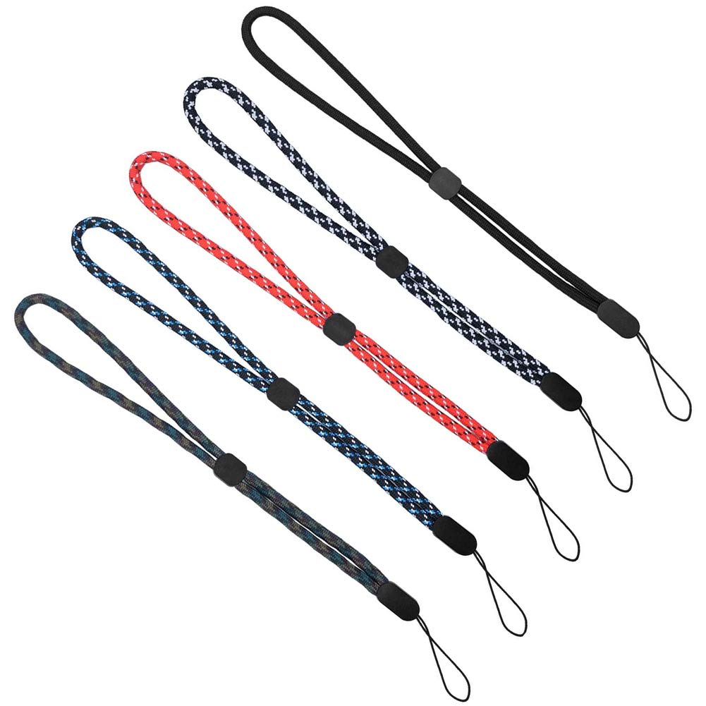 Guang-T Adjustable Hand Wrist Straps Lanyard, 9 inches Nylon Lanyard with Movable Button for Phone, Camera, GoPro, PSP, Flashlight, Keychains, USB Flash Drives and More Device, Multi-Color (5 Pack)