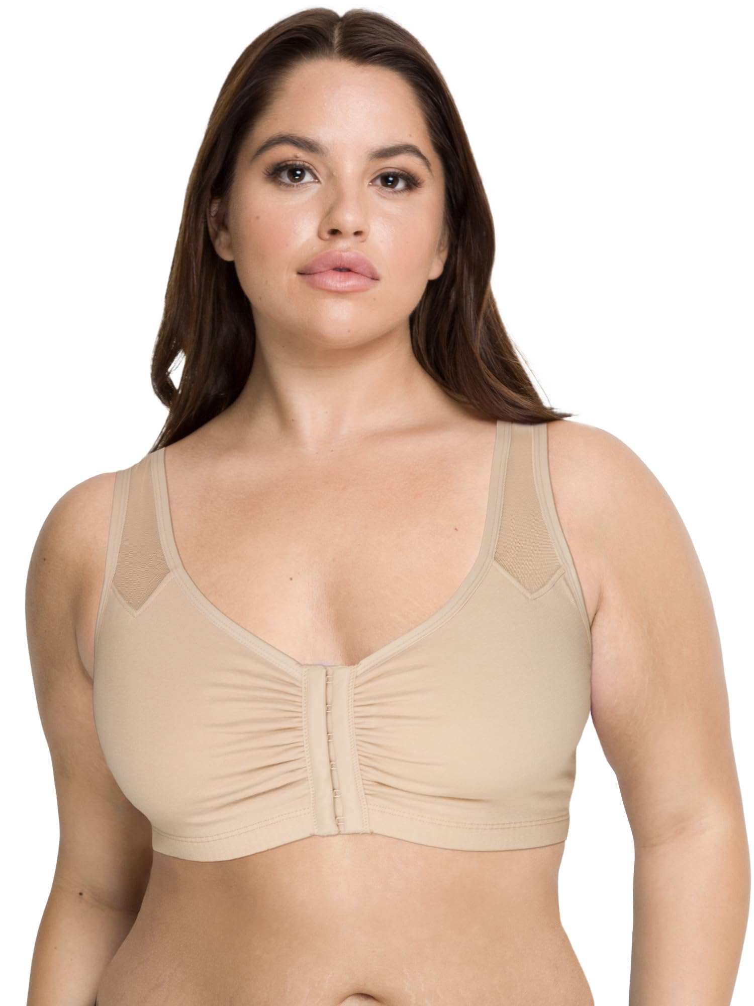 Photo 1 of Fruit of the Loom Women's Comfort Front Close Sport Bra with Mesh Straps, Sand, 38