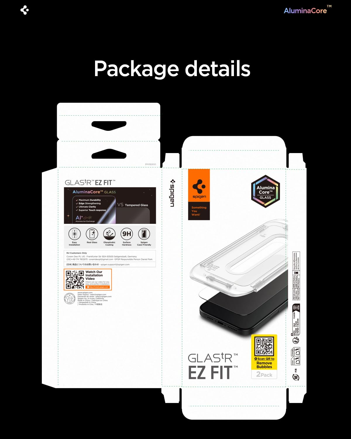 Spigen AluminaCore Tempered Glass Screen Protector [Glas.tR EZ Fit] designed for iPhone 17 Pro | iPhone 17 | iPhone 16 Pro [2 Pack] 9H+ Hardness, Aluminum-Enhanced Durability