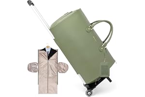 Modoker Rolling Garment Bags with Wheels, Women Garment Duffel Bag for Travel, PU Leather Convertible Garment Bag with Trollery Suit Luggage Bag (Green)