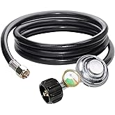 6 Feet Propane Regulator Hose with Tank Gauge for LP Gas Grill and Fire Pit | Universal QCC1 Type 1 hose and regulator with propane tank gauge 3/8" female flare nut for LP gas grill BBQ heater fire pit