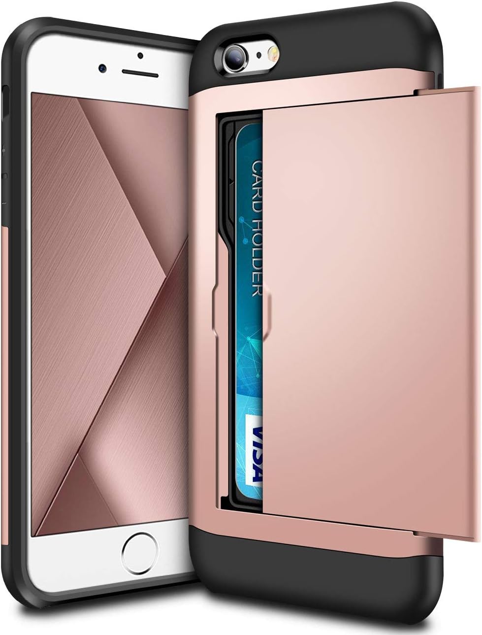 SAMONPOW Case for iPhone 6s Dual Layer Protective Shell iPhone 6s Wallet Case Hard PC Soft TPU Inner Rubber Bumper Credit Card Slot Back Shock Absorption Cover for iPhone 6 6s,4.7 inch Rose Gold