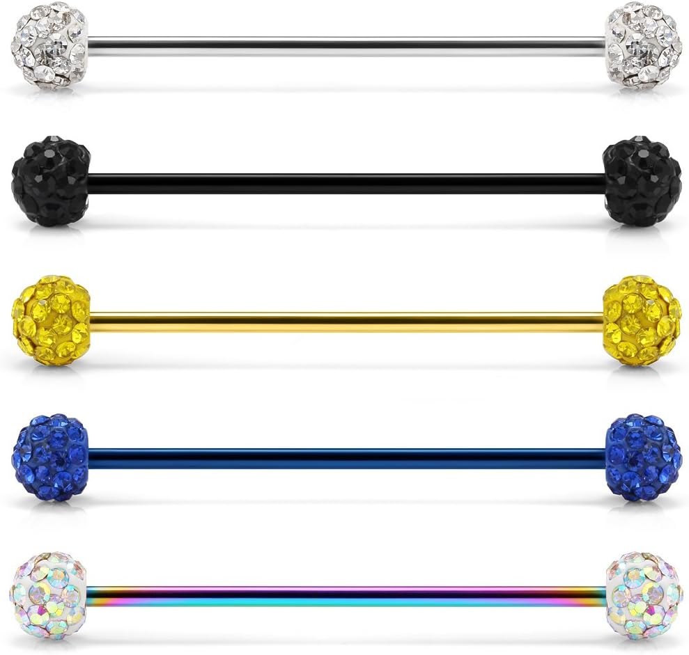 Ruifan 14G Stainless Steel Industrial Barbell Earring Cartilage Body Piercing Jewelry 1 1/2 Inch(38mm)
