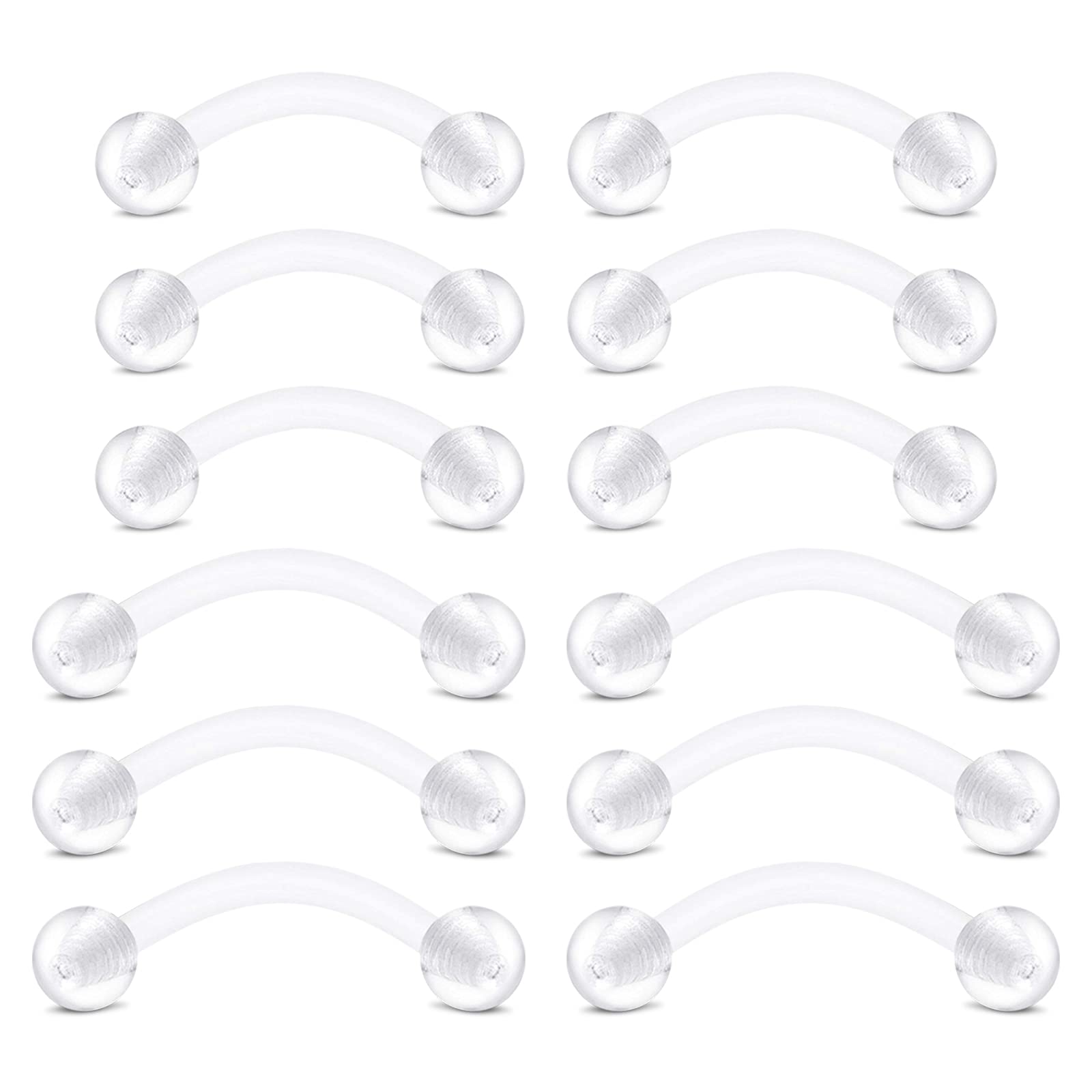 Briana Williams 12pcs 16G Clear Curved Barbell Eyebrow Bars 8/10mm Acrylic Bioflex Lip Tragus Ring Rook Earrings Retainers Piercing Jewelry